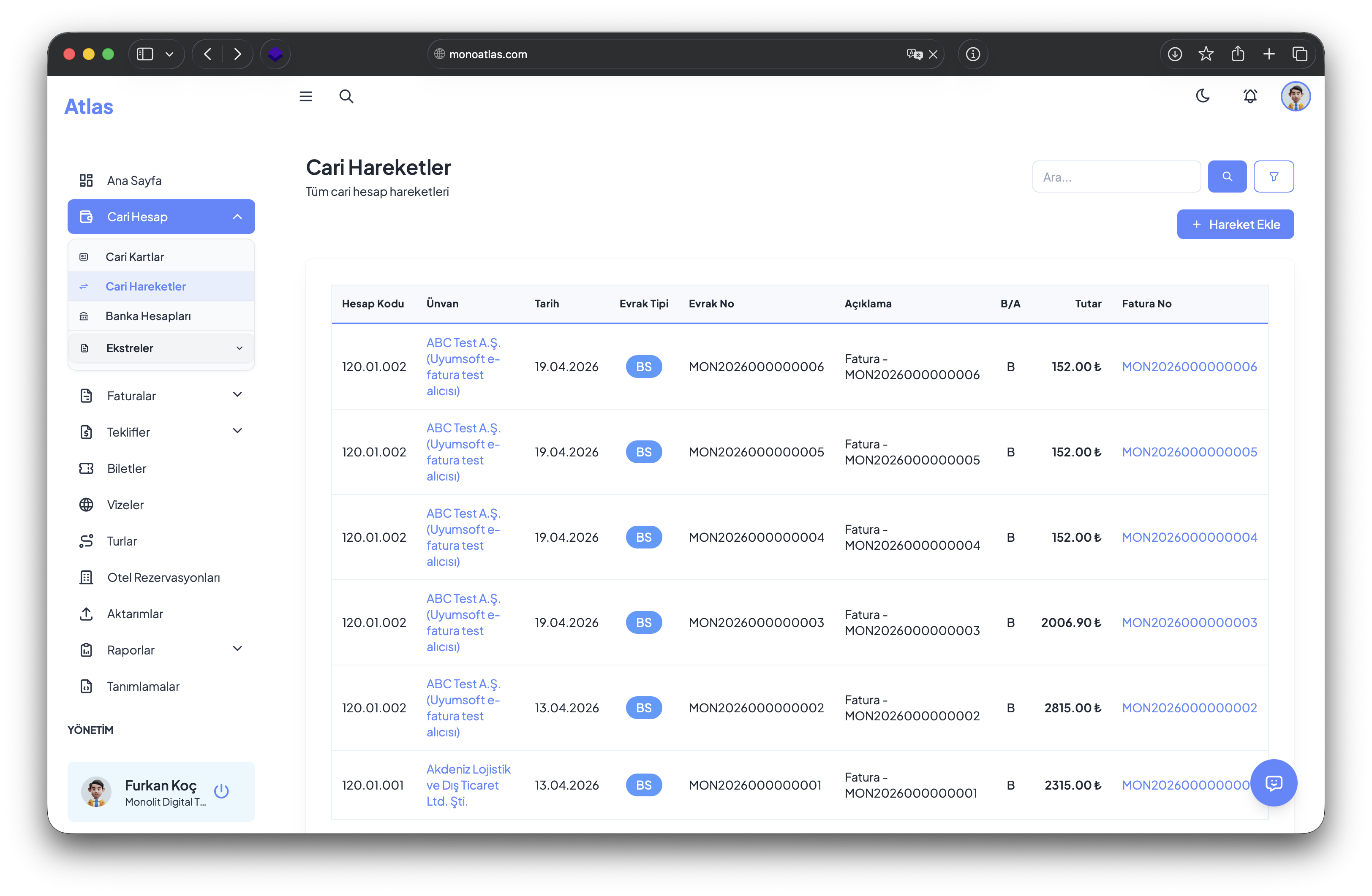 Atlas — backoffice ve raporlama ekranı